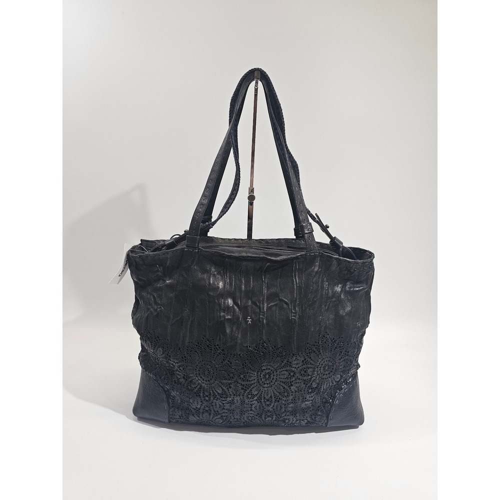 Henry Beguelin Large Tote Bag Black Pierced Leather Shoulder Handbag Italy NEW - Picture 2 of 12
